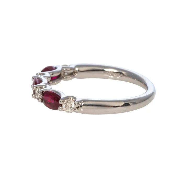 Rings Oval Ruby Round Diamond 18K White Gold Band Croghans