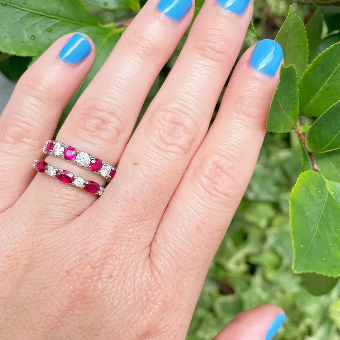 Rings Oval Ruby Round Diamond 18K White Gold Band Croghans