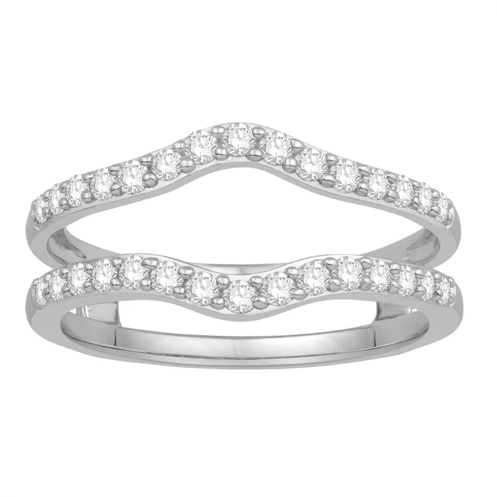 Rings Wedding Bands 14K White Gold Diamond Ring Guard Bead Set