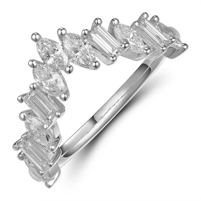 Rings Wedding Bands 18K White Gold Pointed Curved Baguette and Marquise Diamond Band Rings Wedding Bands 18K White Gold Pointed Curved Baguette and Marquise Diamond Band