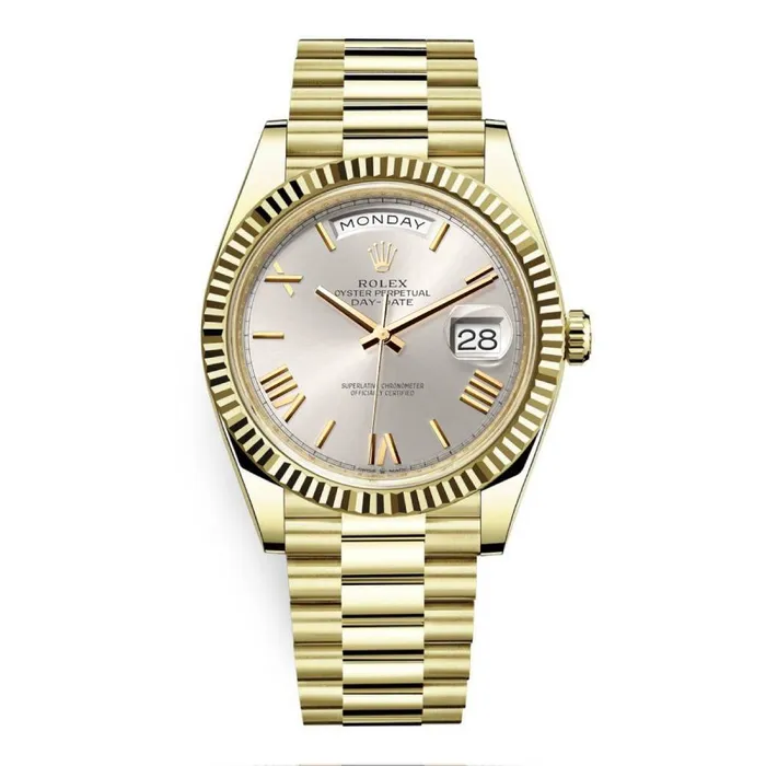 Rolex Bracelets Rolex Day Date 40mm Ref 2282380002 Silver Roman Dial Fluted Bezel 18K Yellow Gold President Bracelet Mens Watch Rolex Bracelets Rolex Day Date 40mm Ref 2282380002 Silver Roman Dial Fluted Bezel 18K Yellow Gold President Bracelet Mens Watch