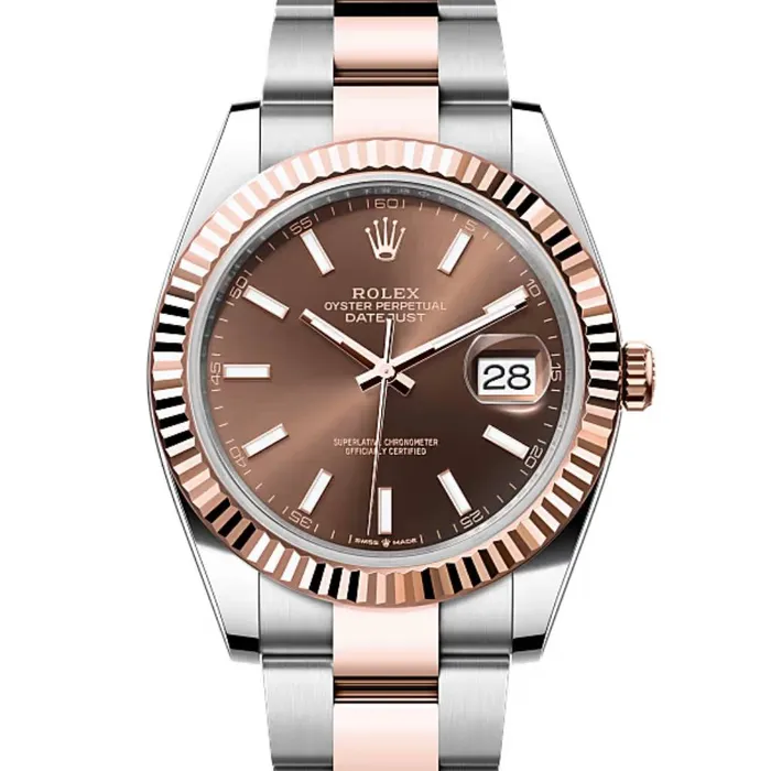 Rolex Datejust 41mm Ref 1263310001 Chocolate Stick Dial Two Tone Stainless Steel 18K Rose Gold Oyster Bracelet Mens Watch Rolex Bracelets
