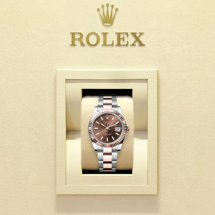 Rolex Datejust 41mm Ref 1263310001 Chocolate Stick Dial Two Tone Stainless Steel 18K Rose Gold Oyster Bracelet Mens Watch Rolex Bracelets