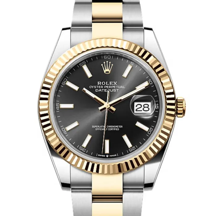 Rolex Datejust 41mm Ref 1263330013 Black Stick Dial Two Tone Stainless Steel 18K Yellow Gold Oyster Bracelet Mens Watch Rolex Bracelets