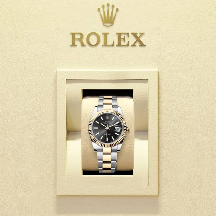 Rolex Datejust 41mm Ref 1263330013 Black Stick Dial Two Tone Stainless Steel 18K Yellow Gold Oyster Bracelet Mens Watch Rolex Bracelets