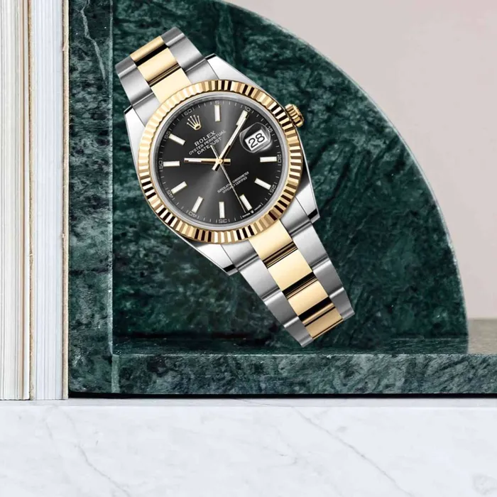 Rolex Datejust 41mm Ref 1263330013 Black Stick Dial Two Tone Stainless Steel 18K Yellow Gold Oyster Bracelet Mens Watch Rolex Bracelets