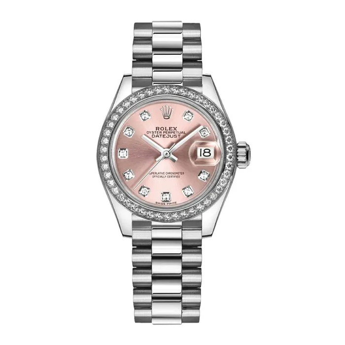 Rolex LadyDatejust 28mm Ref 279136rbr0005 Pink Diamond Dial Diamond Bezel 18K White Gold Presidential Bracelet Womens Watch Rolex Bracelets Rolex LadyDatejust 28mm Ref 279136rbr0005 Pink Diamond Dial Diamond Bezel 18K White Gold Presidential Bracelet Womens Watch Rolex Bracelets
