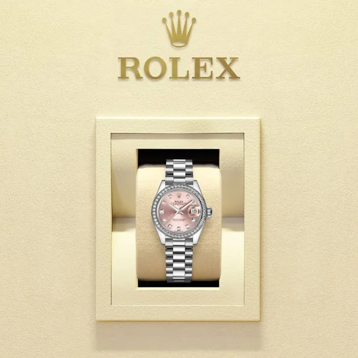 Rolex LadyDatejust 28mm Ref 279136rbr0005 Pink Diamond Dial Diamond Bezel 18K White Gold Presidential Bracelet Womens Watch Rolex Bracelets