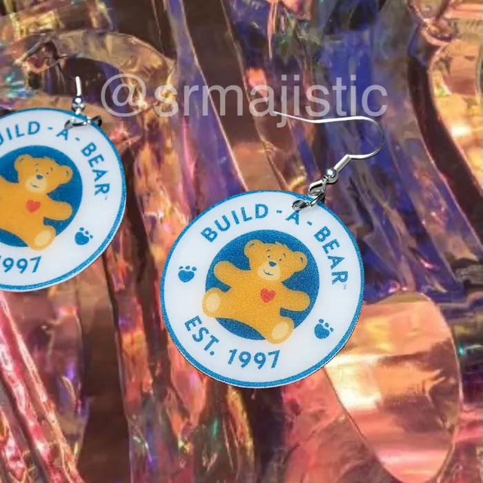 Sam Makes Things Earrings Build a Bear Logo Tag 2D cute detailed Handmade Earrings Sam Makes Things Earrings Build a Bear Logo Tag 2D cute detailed Handmade Earrings