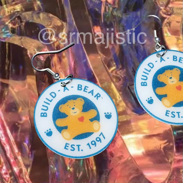 Sam Makes Things Earrings Build a Bear Logo Tag 2D cute detailed Handmade Earrings