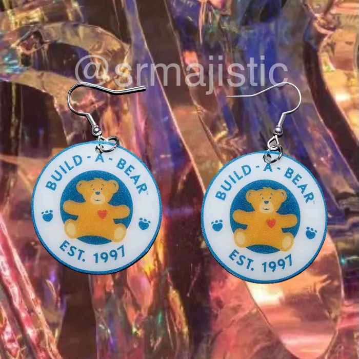 Sam Makes Things Earrings Build a Bear Logo Tag 2D cute detailed Handmade Earrings