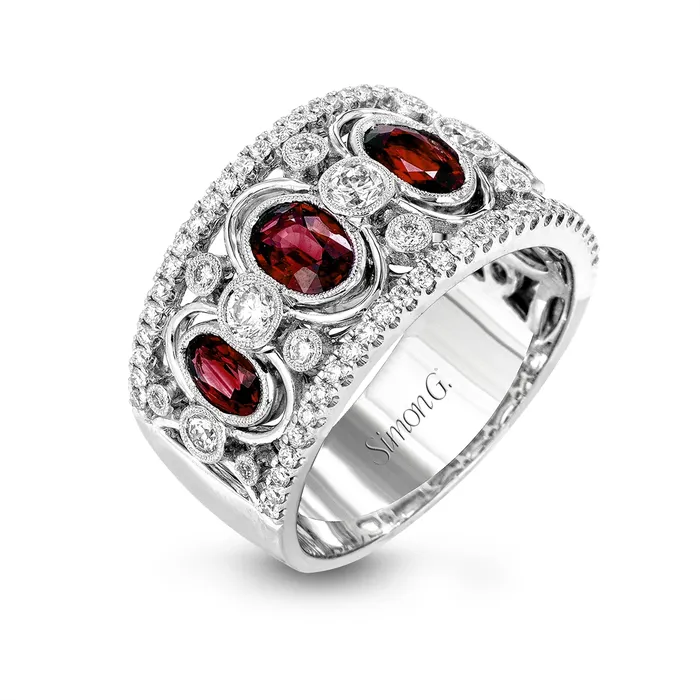 Simon G 18K White Gold Ruby and Diamond Wide Band Simon G Rings
