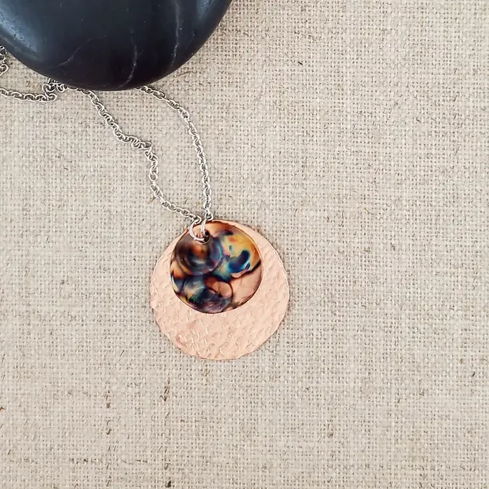 Small Circle Flame Painted Layered Copper Necklace Covaly Artisan Jewelry Necklaces Small Circle Flame Painted Layered Copper Necklace Covaly Artisan Jewelry Necklaces