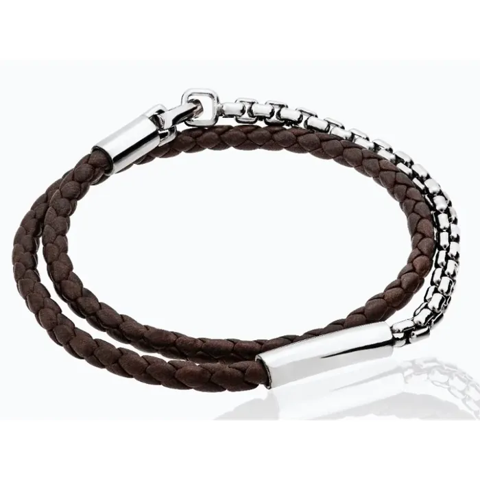 Tane Bracelets Tane Comet Sterling Silver and Brown Leather Bracelet in Medium Tane Bracelets Tane Comet Sterling Silver and Brown Leather Bracelet in Medium