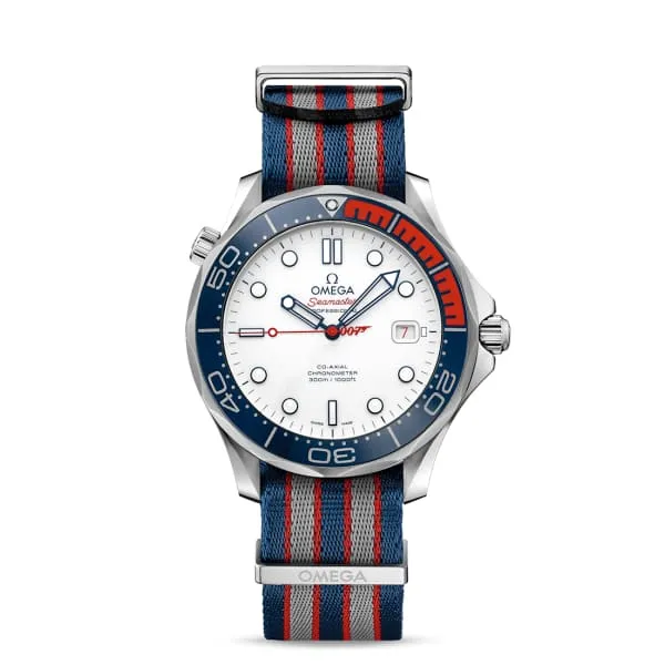 Watches Omega Omega Seamaster 41mm Watch Ref 21232412004001 White Index Dial Blue NATO Strap Watches Omega Omega Seamaster 41mm Watch Ref 21232412004001 White Index Dial Blue NATO Strap