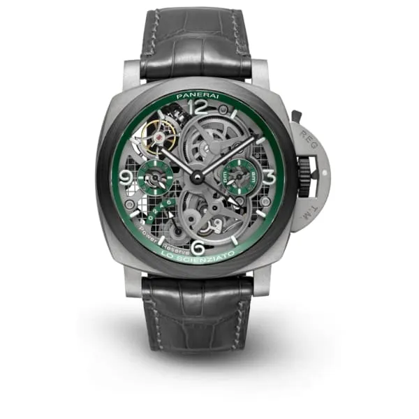 Watches Panerai Panerai Luminor 47mm Watch Ref PAM00768 Skeleton Dial in Titanium Case Grey Alligator Leather Strap Watches Panerai Panerai Luminor 47mm Watch Ref PAM00768 Skeleton Dial in Titanium Case Grey Alligator Leather Strap