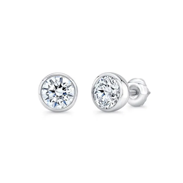 130 Carats Round Natural Earth Mined Diamond Stud Earring Bezel Set White Gold 14K GB Earrings