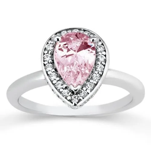 190 Ct Pear Pink Sapphire Halo Solitaire With Accents Gemstone Ring GB Rings