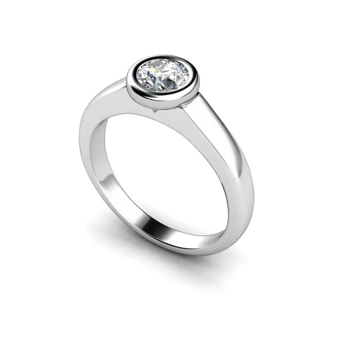 1 Carat Bezel Set Solitaire Natural Earth Mined Diamond Engagement Ring GB Rings