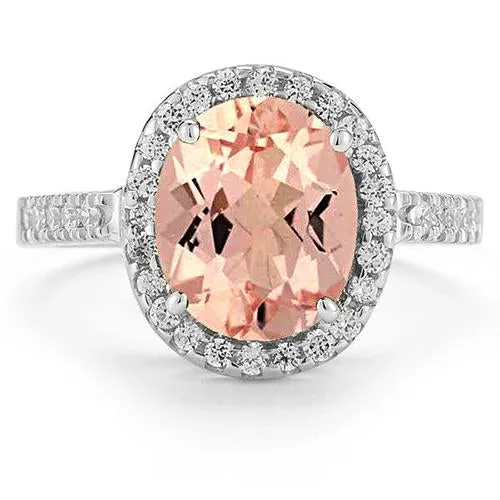 13 Ct Morganite And Natural Earth Mined Diamond Wedding Ring Solid White Gold GB Rings