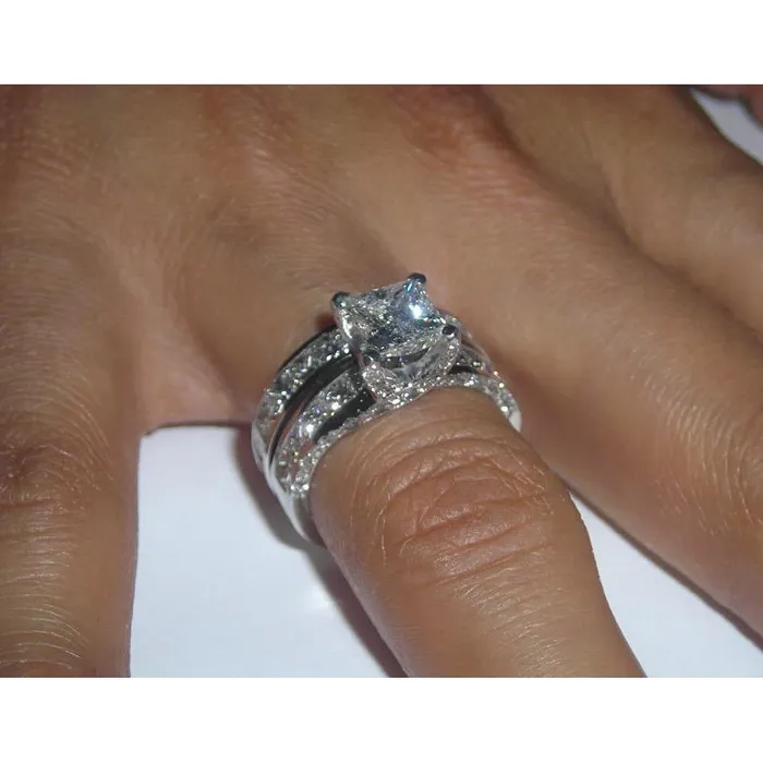251 Carats Princess Cut Pave Natural Earth Mined Diamond Engagement Ring Set GB Rings
