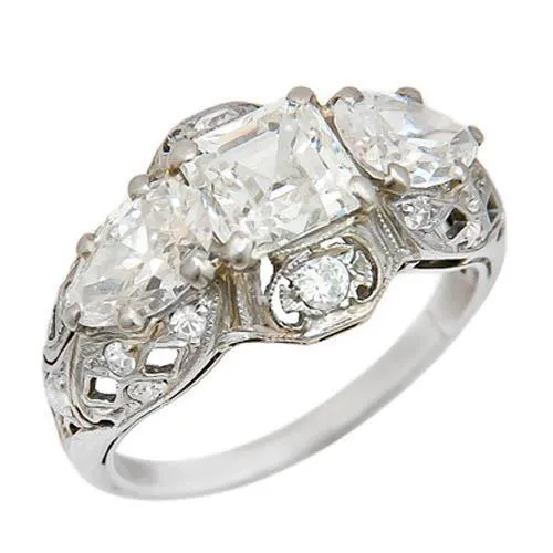 3 Stone Vintage Look Right Hand Natural Earth Mined Diamond Ring GB Rings