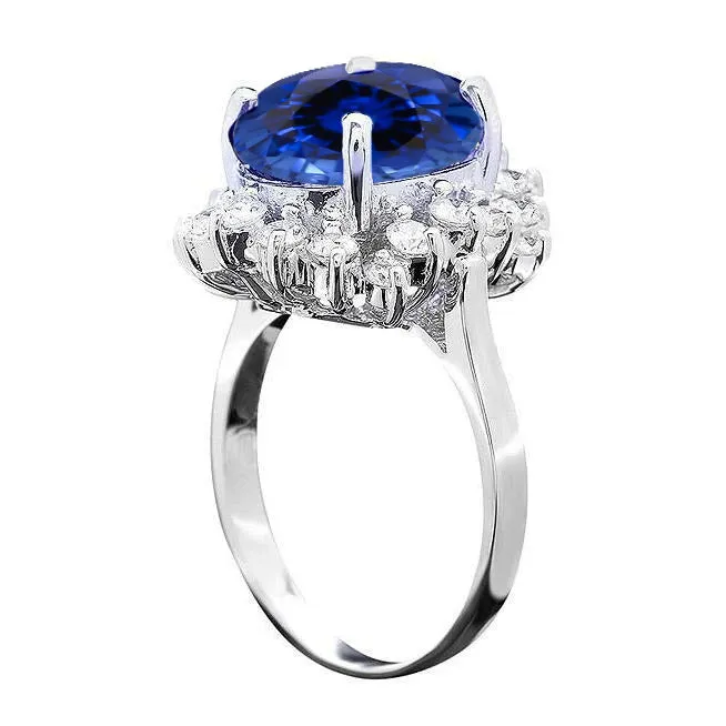 4 Carat Sri Lanka Sapphire Round Natural Earth Mined Diamonds Engagement Ring Gold 14K GB Rings
