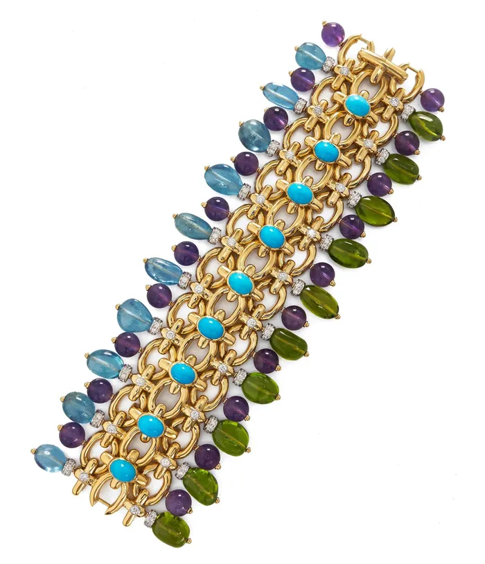 Brocade Bracelet Turquoise Aquamarine Peridot Amethyst David Webb LLC Bracelets Brocade Bracelet Turquoise Aquamarine Peridot Amethyst David Webb LLC Bracelets