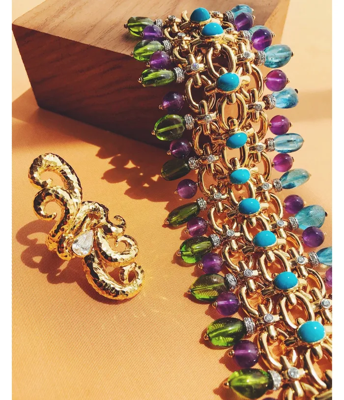 Brocade Bracelet Turquoise Aquamarine Peridot Amethyst David Webb LLC Bracelets Brocade Bracelet Turquoise Aquamarine Peridot Amethyst David Webb LLC Bracelets