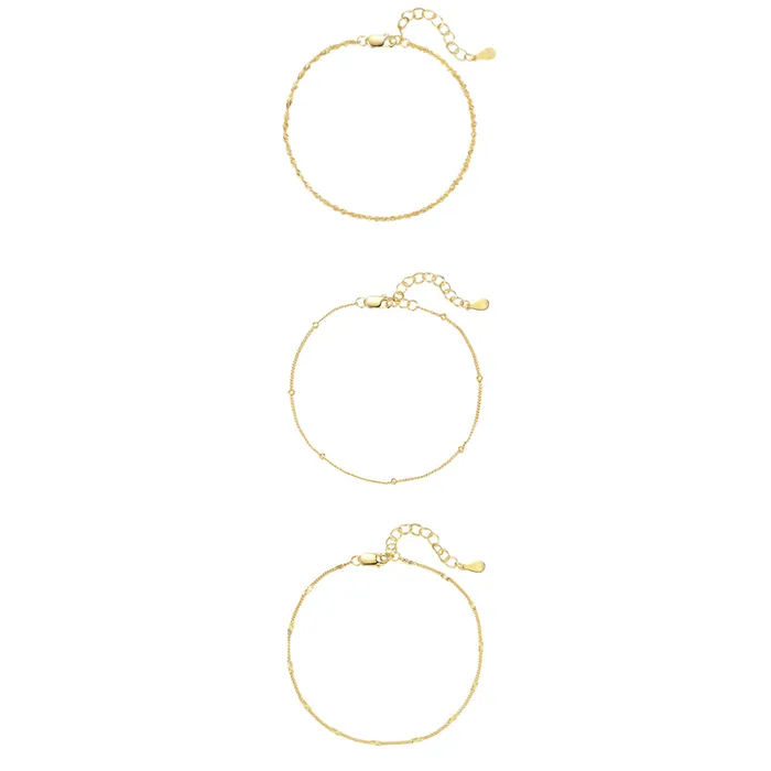 Delicate Layering Bracelets Set Sterling Silver Gold Hey Happiness Rings