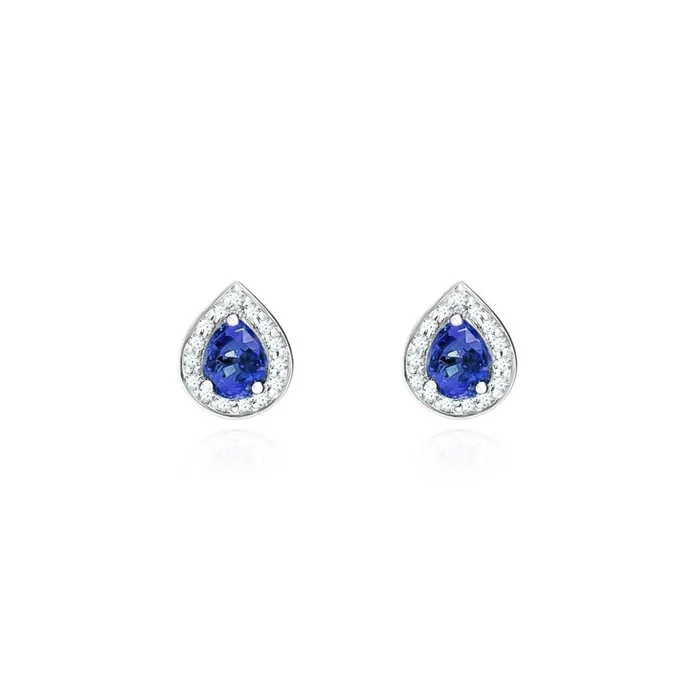 Earrings Ceylon Sapphire With Natural Earth Mined Diamonds 380 Ct Studs Earrings 14K White GB Earrings Ceylon Sapphire With Natural Earth Mined Diamonds 380 Ct Studs Earrings 14K White GB