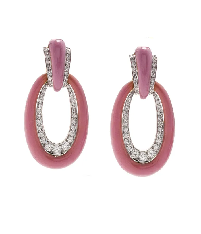 Earrings David Webb Long Hoop Earrings Pink Enamel