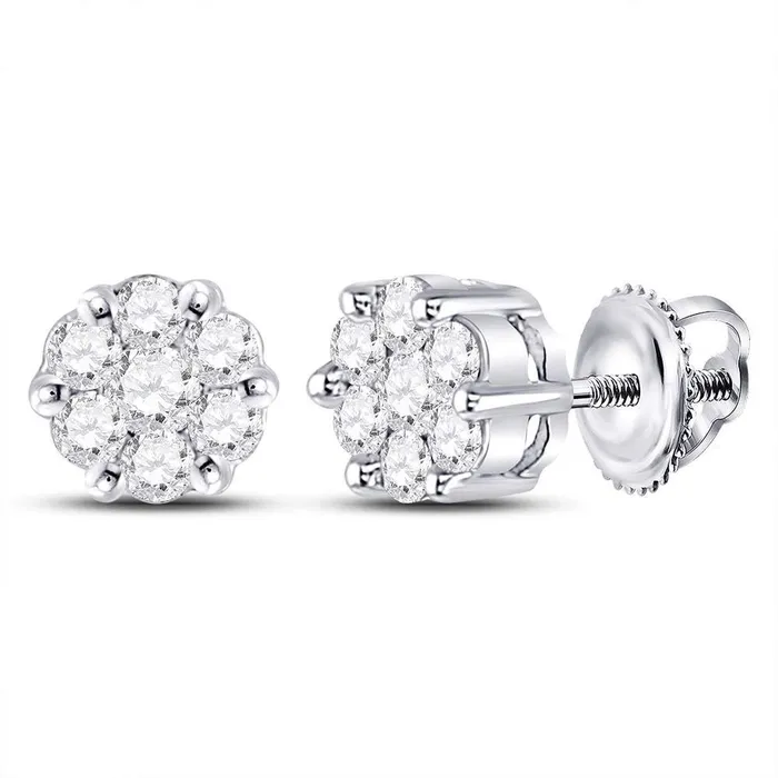 Earrings GND GND 10kt White Gold Womens Round Diamond Flower Cluster Earrings 14 Cttw Earrings GND GND 10kt White Gold Womens Round Diamond Flower Cluster Earrings 14 Cttw