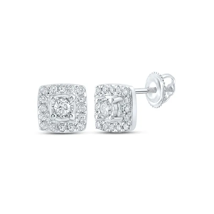 Earrings GND GND 10Kt White Gold Womens Round Diamond Square Earrings 15 Cttw Earrings GND GND 10Kt White Gold Womens Round Diamond Square Earrings 15 Cttw