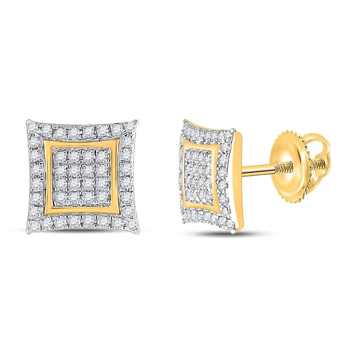 Earrings GND GND 10kt Yellow Gold Womens Round Diamond Kite Square Earrings 14 Cttw Earrings GND GND 10kt Yellow Gold Womens Round Diamond Kite Square Earrings 14 Cttw