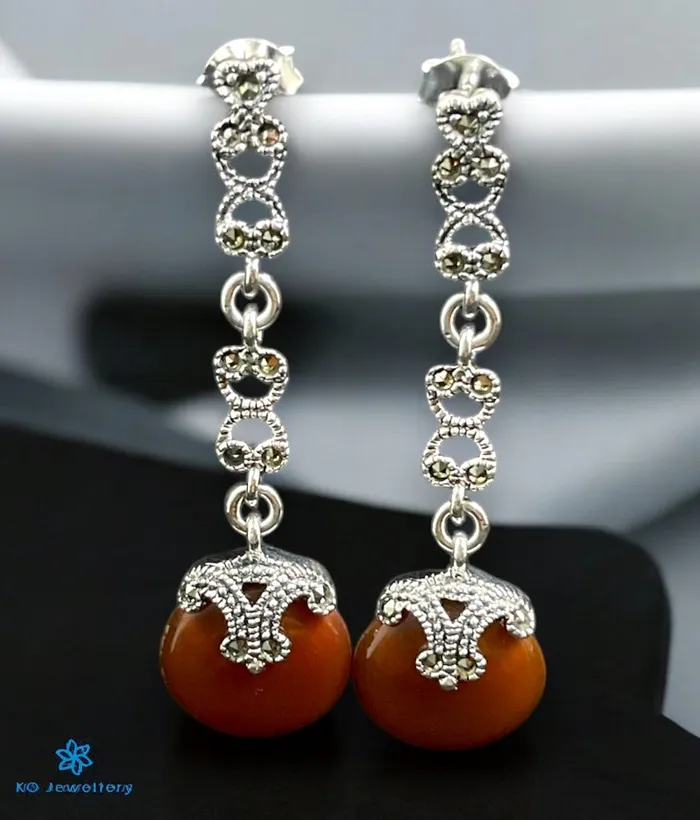 Earrings Marcasite The Nivit Silver Marcasite Cocktail Earrings Red