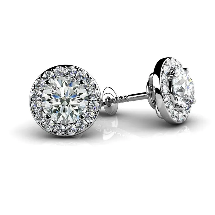 Earrings Round Cut Halo Natural Earth Mined Diamond Stud Earrings 240 Carat White Gold 14K GB