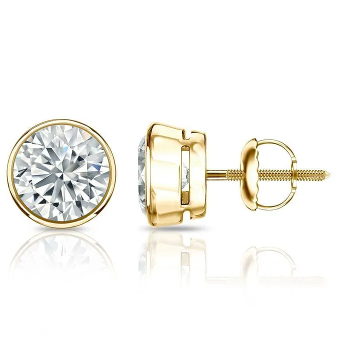 GB Bezel Set 300 Carats Women Studs Earrings Gold 14K New Natural Earth Mined Diamond Earrings