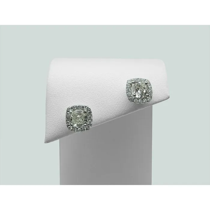 GB Earrings 3 Carats Cushion Cut Halo Natural Earth Mined Diamond Stud Earring Lady White Gold Jewelry