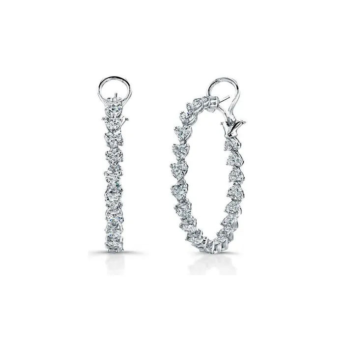 GB Earrings Hoop Earrings White Gold 14K 440 Carat Illusion Heart Shape Genuine Natural Earth Mined Diamonds