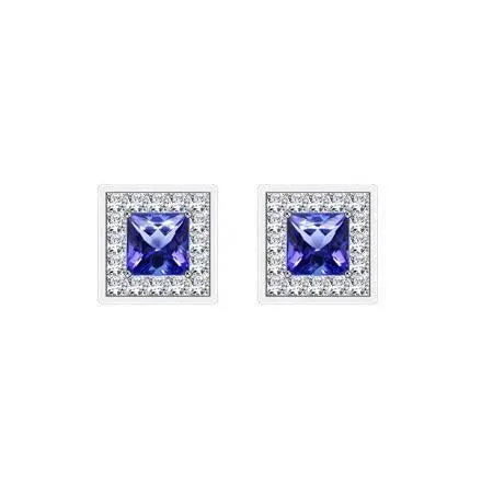 GB Earrings Natural Earth Mined Diamond Halo Ceylon Blue Sapphire 460 Ct Studs Earring White Gold 14K
