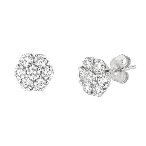 GB Earrings Round Natural Earth Mined Diamond Stud Earring Flower Style 150 Carat White Gold 14K