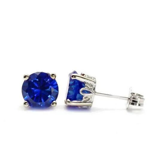 GB Earrings Round Solitaire Sri Lanka Sapphire 4 Carats Studs Earrings