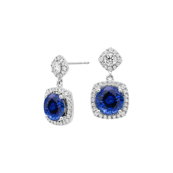 GB Earrings Sapphire And Natural Earth Mined Diamond Gemstone Earrings