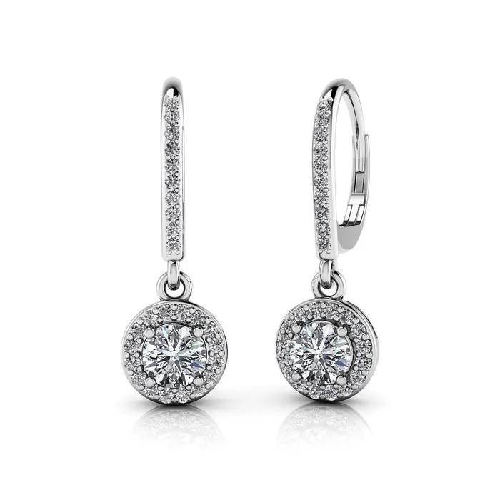 GB Earrings White Gold Lady Dangle Real Natural Earth Mined Diamonds Earring 14K Prong Set 250 Carats