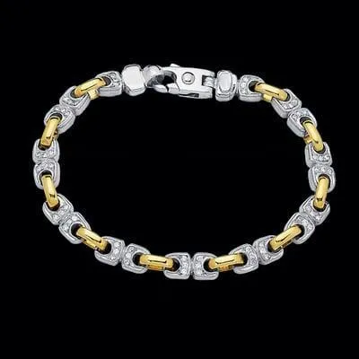 GB Mens Link Bracelet 3 Carats Round Natural Earth Mined Diamond Two Tone Gold Bracelets GB Mens Link Bracelet 3 Carats Round Natural Earth Mined Diamond Two Tone Gold Bracelets