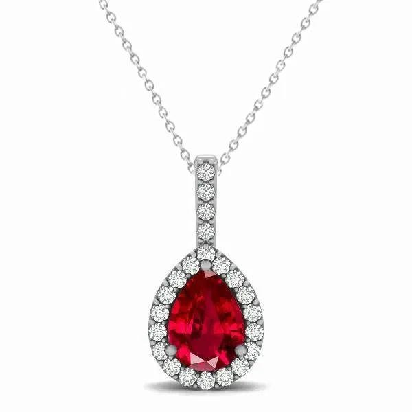GB Necklaces 325 Carats Pear Ruby With Natural Earth Mined Diamonds Pendant Necklace White Gold 14K GB Necklaces 325 Carats Pear Ruby With Natural Earth Mined Diamonds Pendant Necklace White Gold 14K