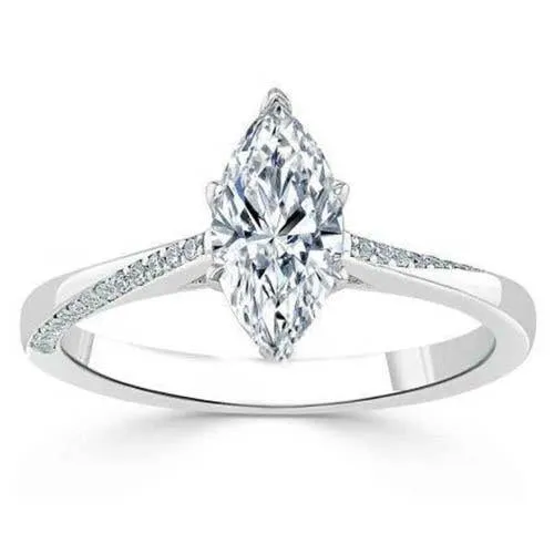 GB Rings 150 Carats Marquise Cut Real Natural Earth Mined Diamond Ring With Accents White Gold 14K GB Rings 150 Carats Marquise Cut Real Natural Earth Mined Diamond Ring With Accents White Gold 14K