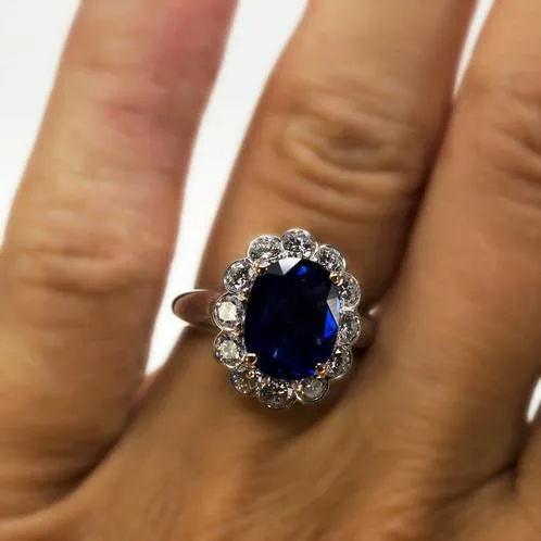 GB Rings Blue Sapphire And Natural Earth Mined Diamond Engagement Ring