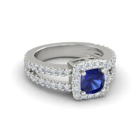 GB Rings Cushion Blue Sapphire With Natural Earth Mined Diamonds 450 Carats Ring White Gold 14K